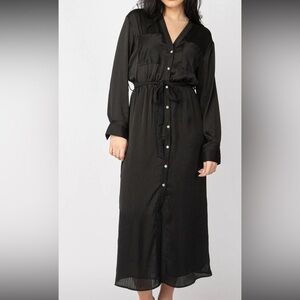 Long sleeve maxi, belted, black ribbed dress NWT Rickie’s large